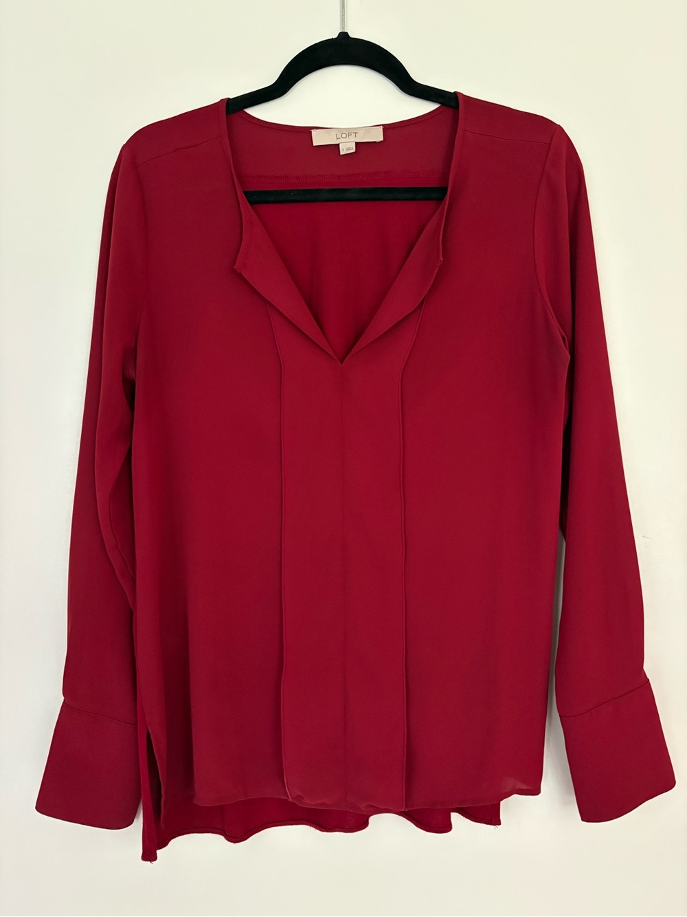 LOFT Deep Red Long-Sleeve V-Neck Blouse